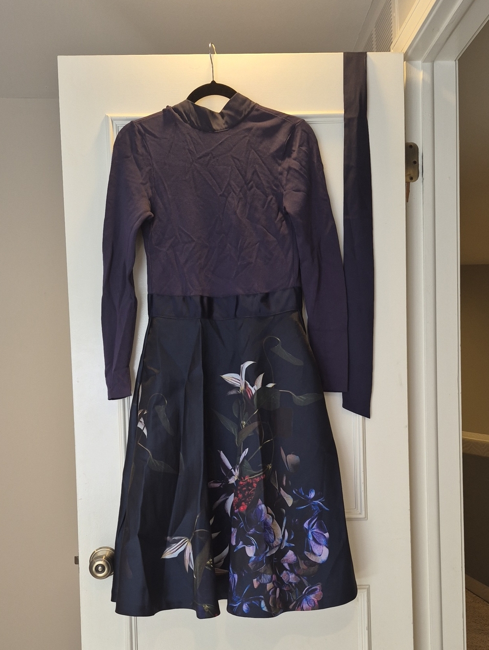 Ted Baker London Navy & Purple Floral Long-Sleeve Fit-and-Flare Dress
